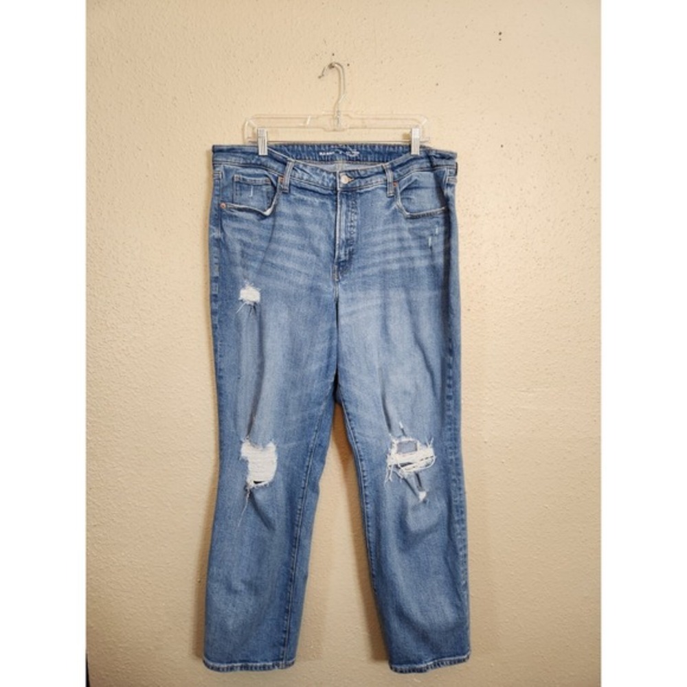Old Navy Womens Blue Cotton Stretch High Rise Distressed  Straight Jeans Size 18